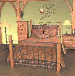 Rustic Iron Bed with Pine Posts