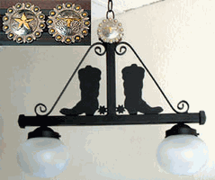 Chandelier with Metal Art Boots and Wrought Iron Scroll